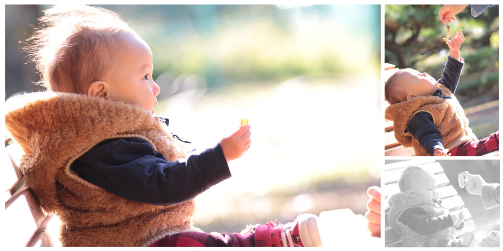 ママの写真教室で教える　公園写真の撮り方例　連続写真のデザインアルバム　自然な光を意識