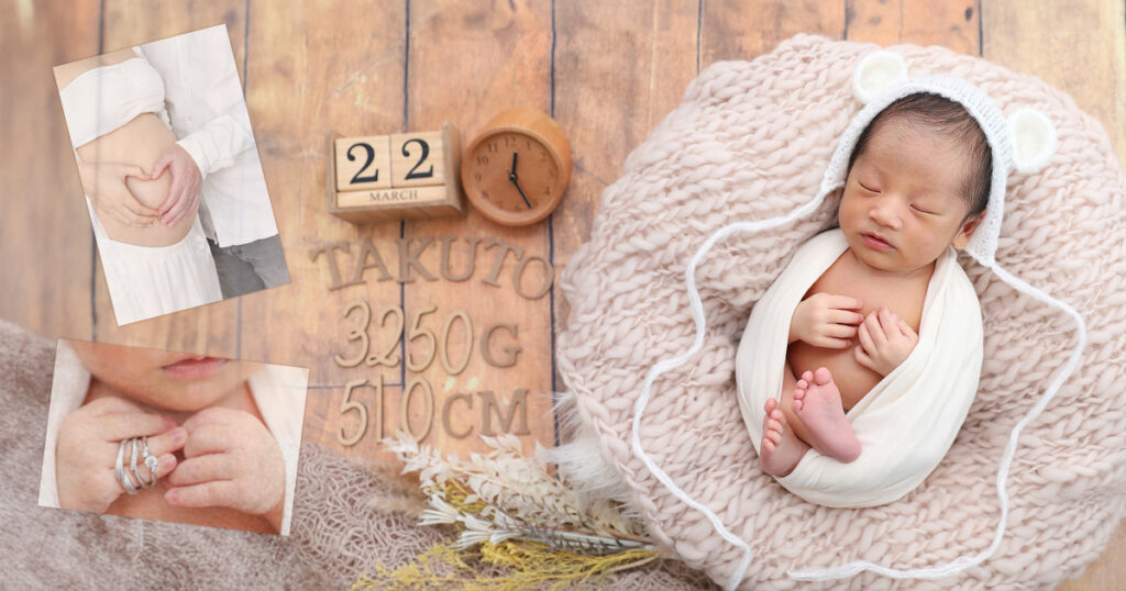 コラージュフォト　ニューボーンフォト　と　マタニティフォト